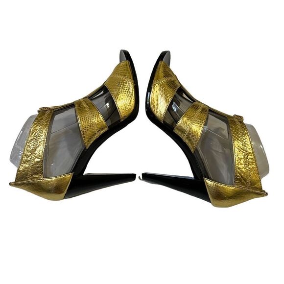 MICHAEL Michael KORS Size 9.5M Berkeley T-Strap Gold Python Snake Leather Design - Picture 5 of 10